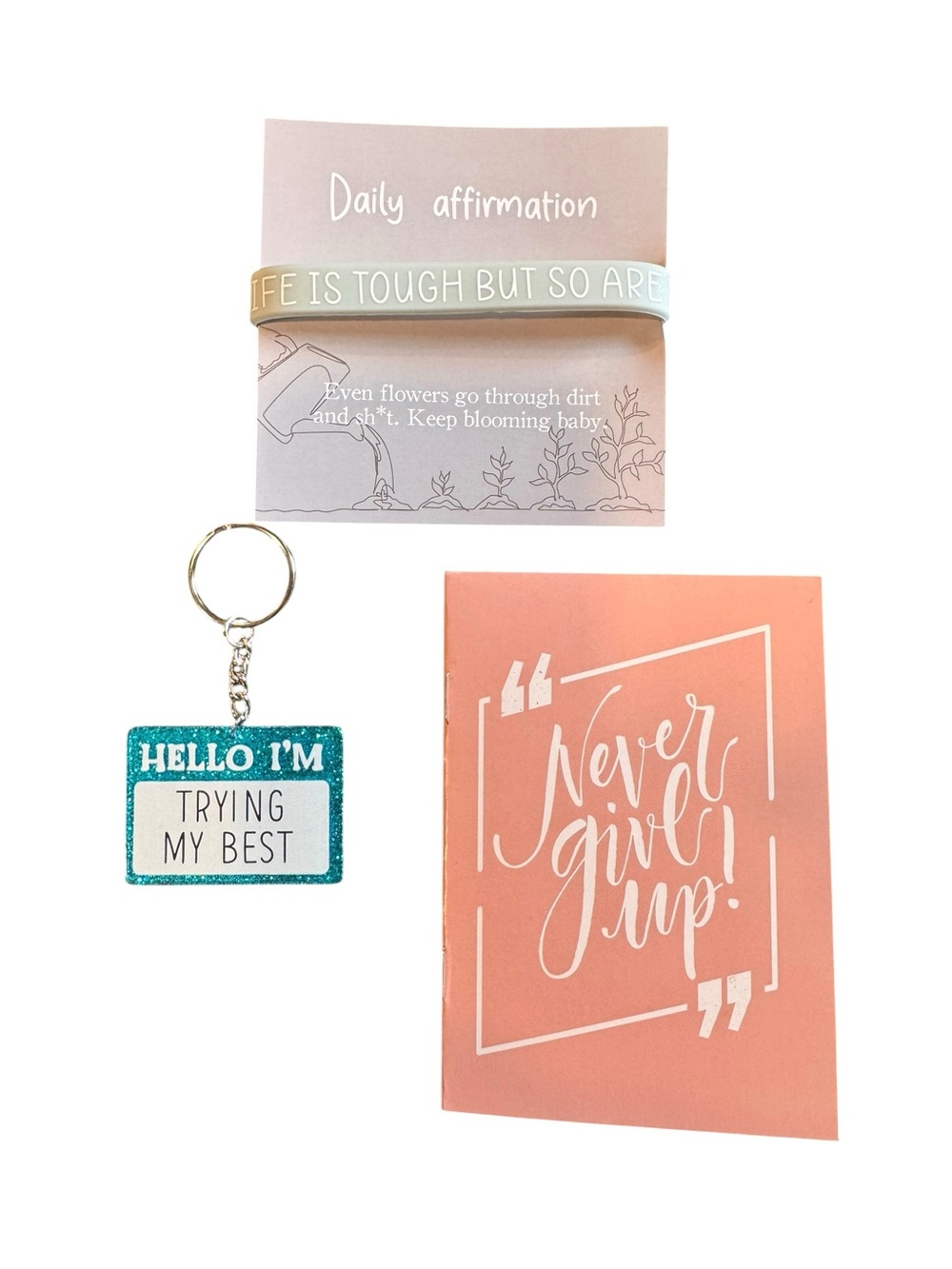 Inspirational Keychain, notepad and bracelet Set